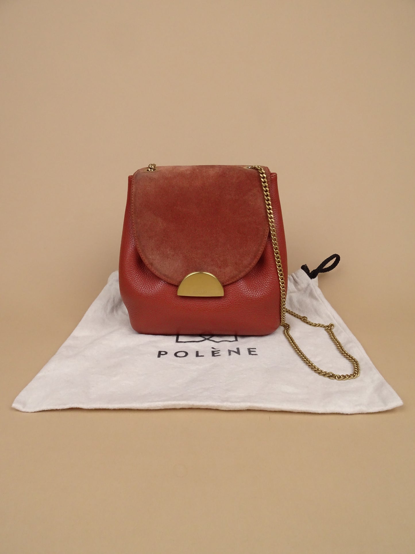 Polène Sac "Numéro Un Mini" Bandoulière Terracotta Cuir Daim