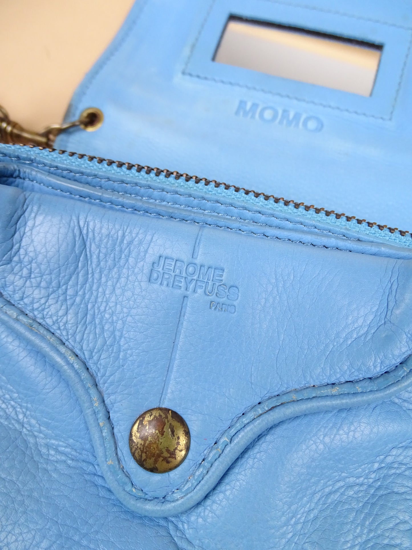 Sac Jérôme Dreyfuss "Momo" Bleu Cuir Bandoulière