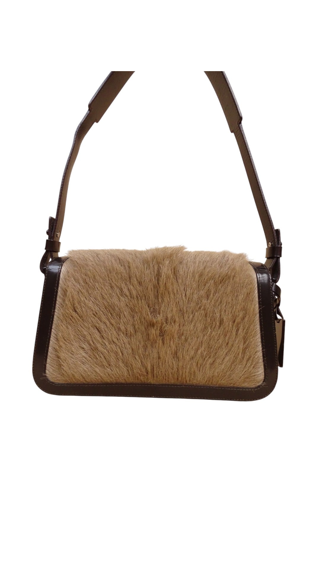 Céline "Hobo" Vintage / Rare Sac À Main Marron Cuir Veau Vernis & Pony Hair