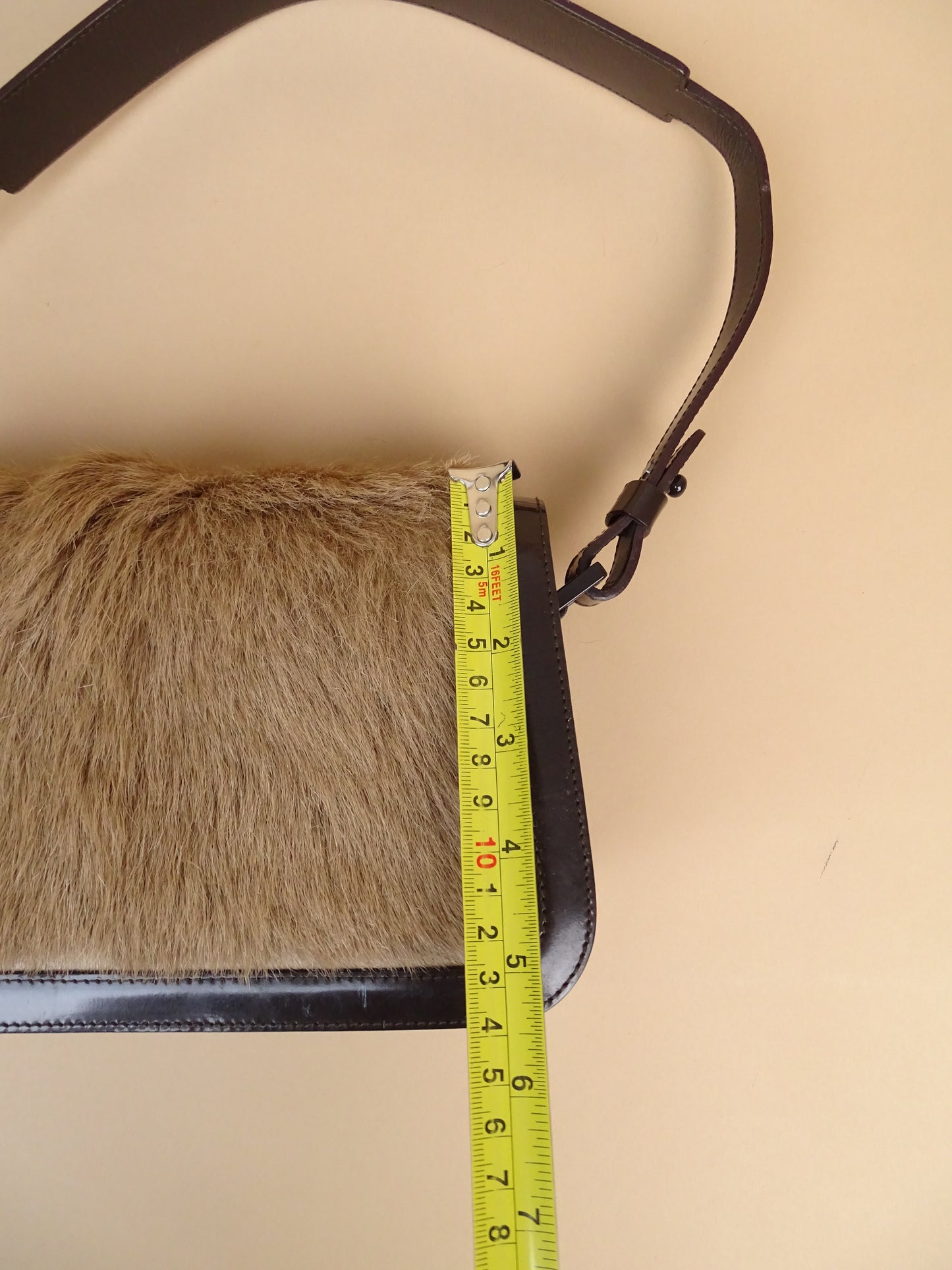 Céline "Hobo" Vintage / Rare Sac À Main Marron Cuir Veau Vernis & Pony Hair