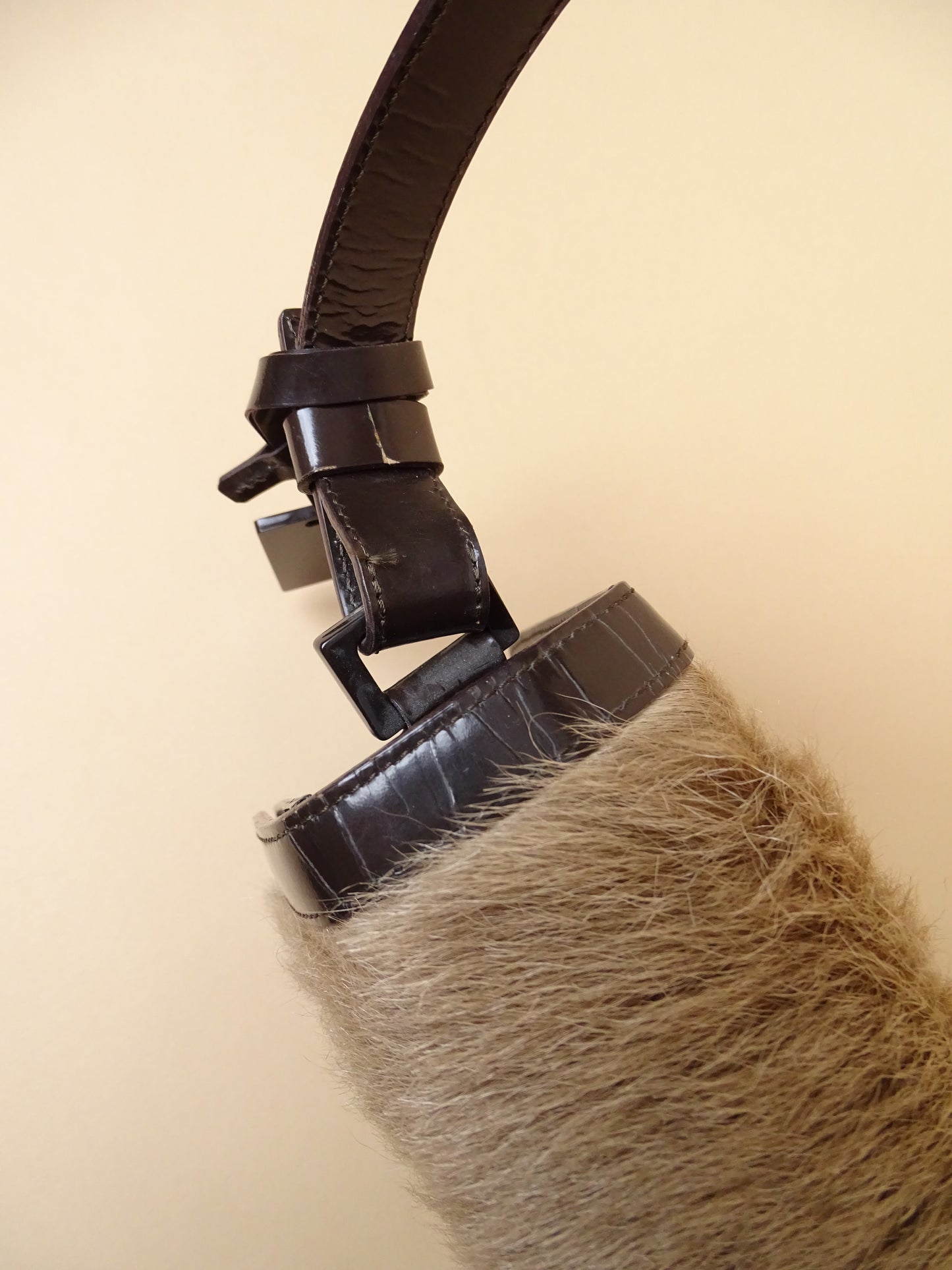 Céline "Hobo" Vintage / Rare Sac À Main Marron Cuir Veau Vernis & Pony Hair