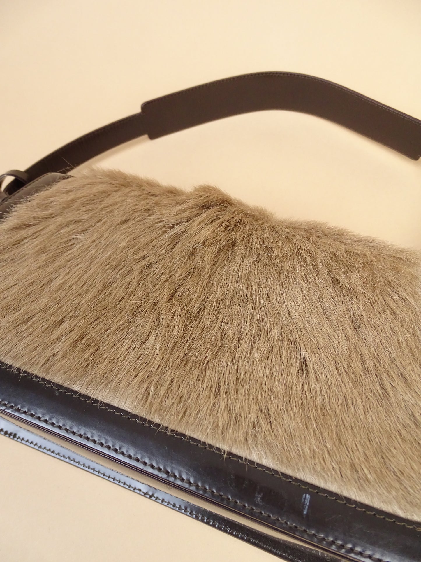 Céline "Hobo" Vintage / Rare Sac À Main Marron Cuir Veau Vernis & Pony Hair