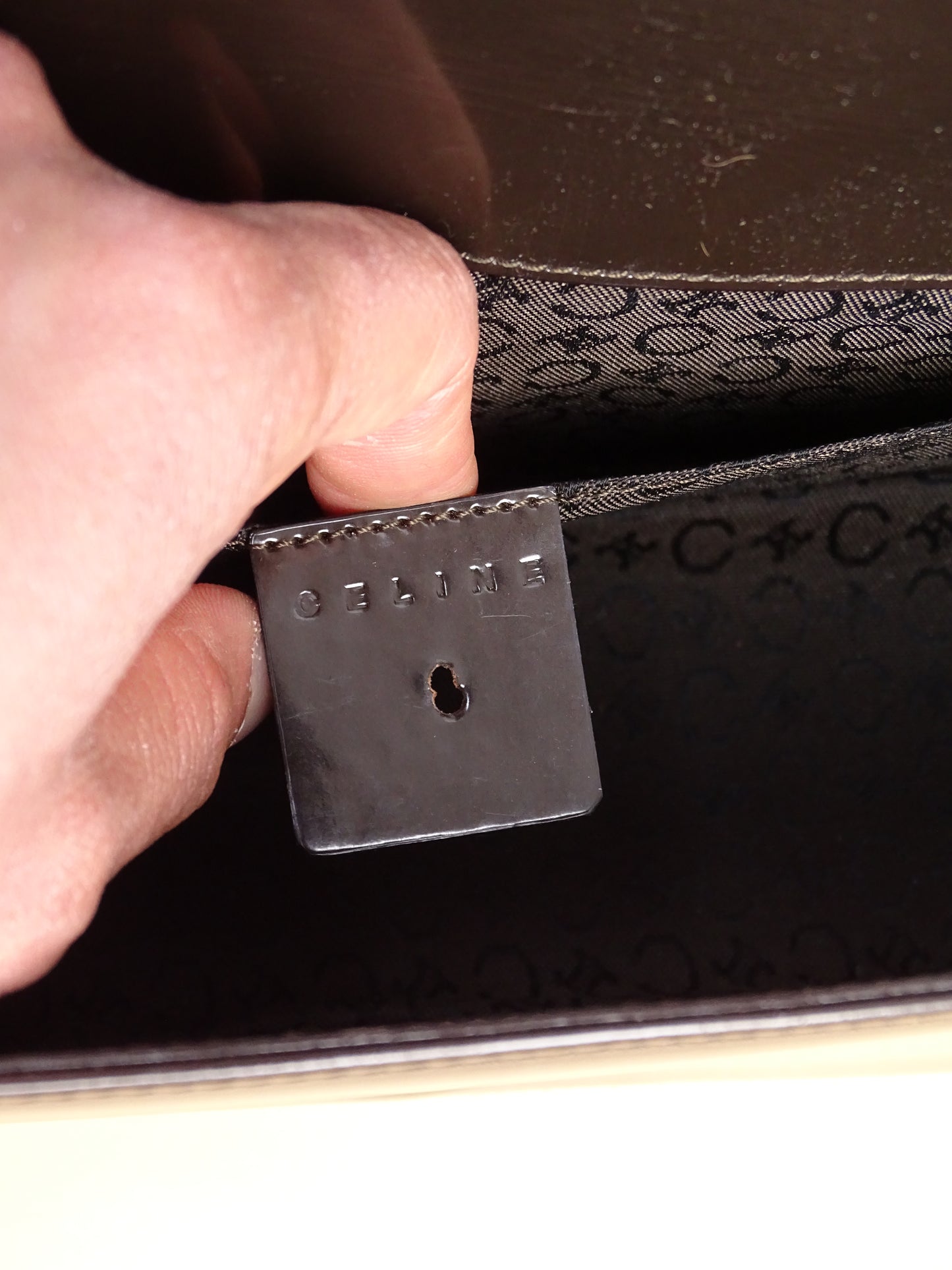 Céline "Hobo" Vintage / Rare Sac À Main Marron Cuir Veau Vernis & Pony Hair
