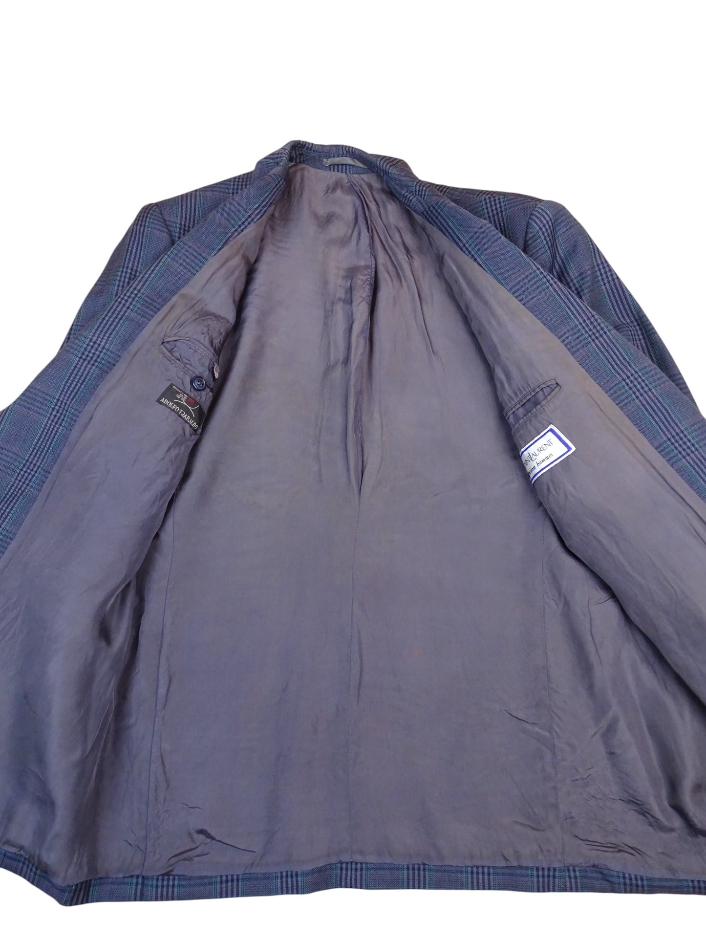 Yves Saint Laurent Veste Blazer Laine Bleu Marine Carreaux L Homme