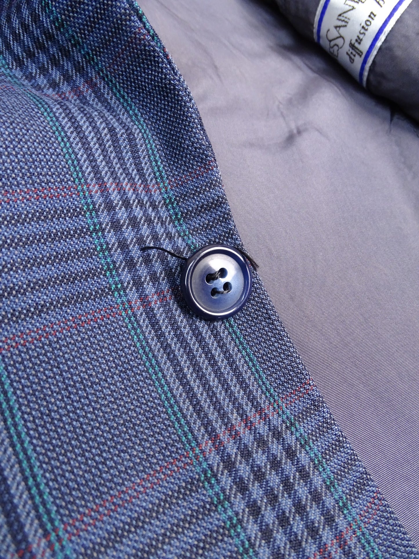 Yves Saint Laurent Veste Blazer Laine Bleu Marine Carreaux L Homme