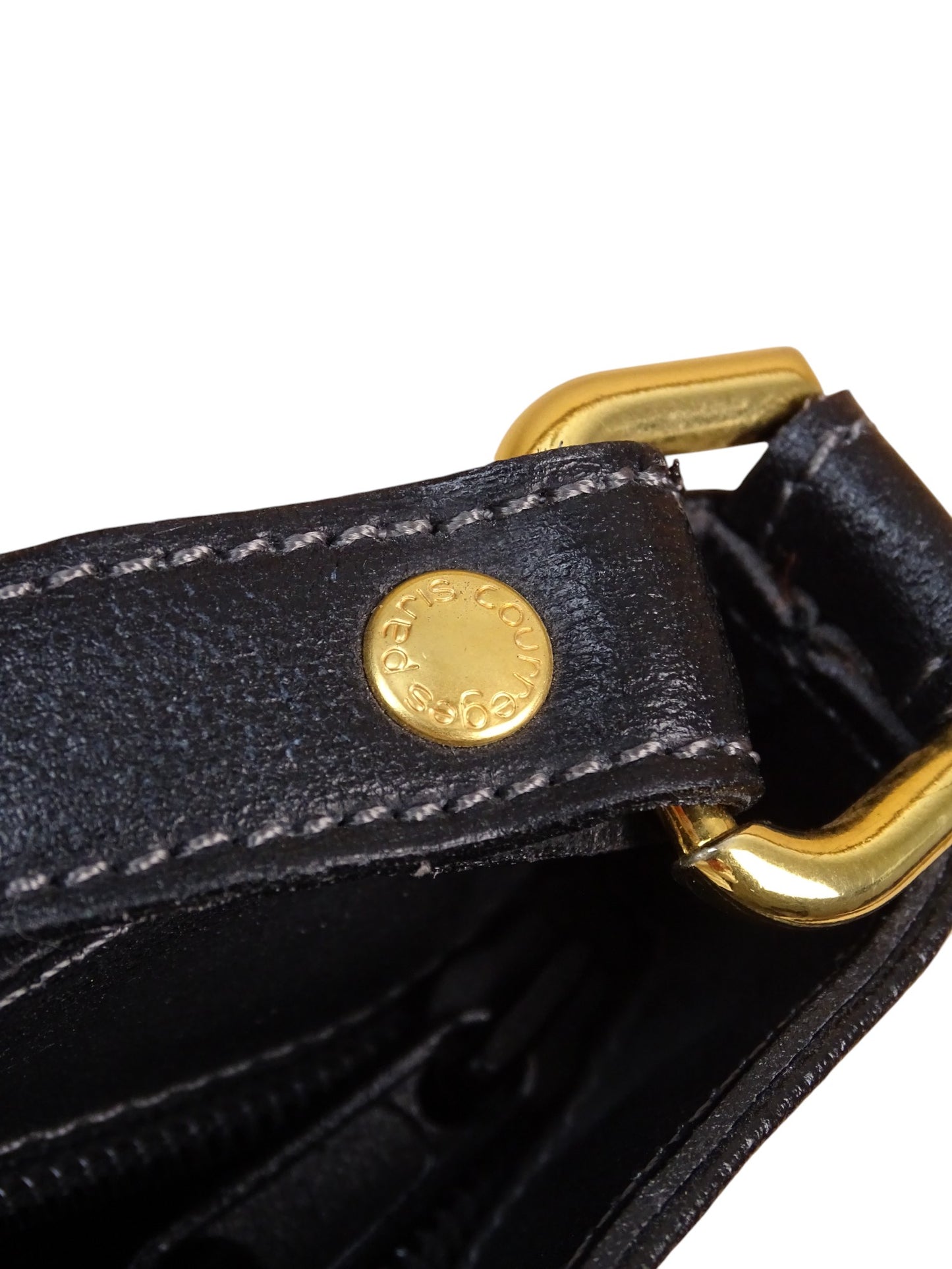 Courrèges Sac À Bandoulière Noir Cuir Vintage 1985 Femme