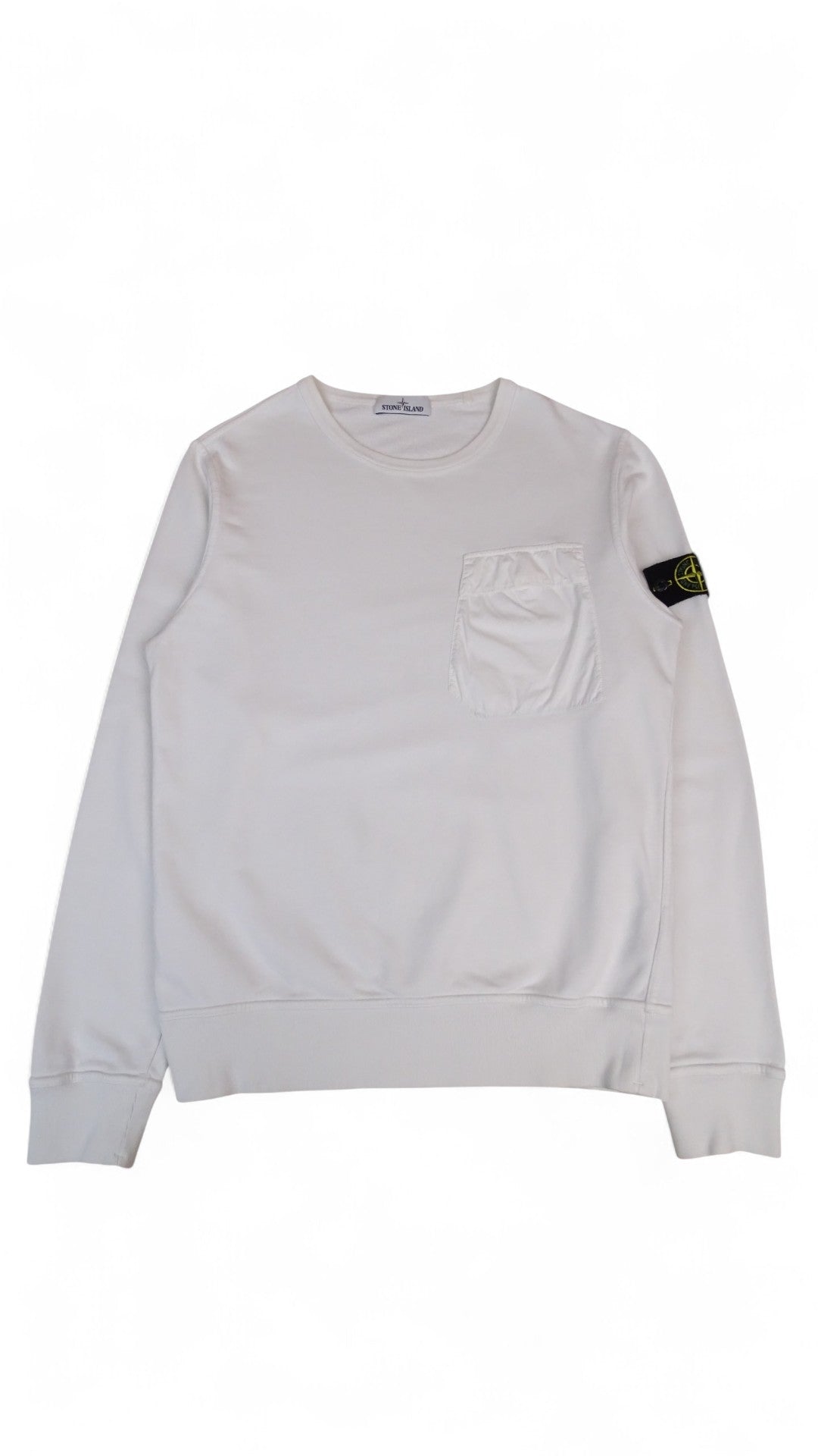 Pull Stone Island Blanc 100% Coton Avec Poche L Homme