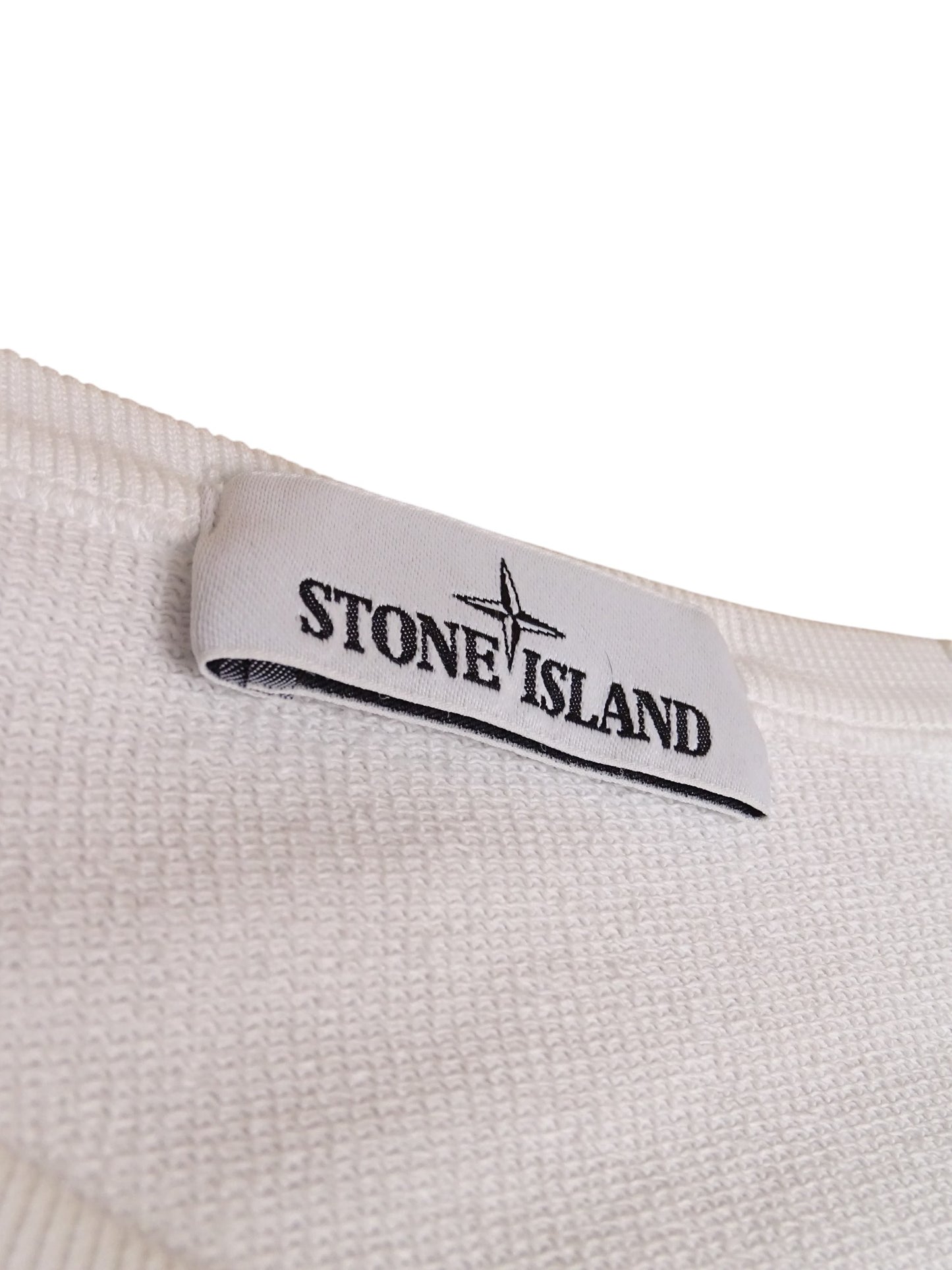 Pull Stone Island Blanc 100% Coton Avec Poche L Homme