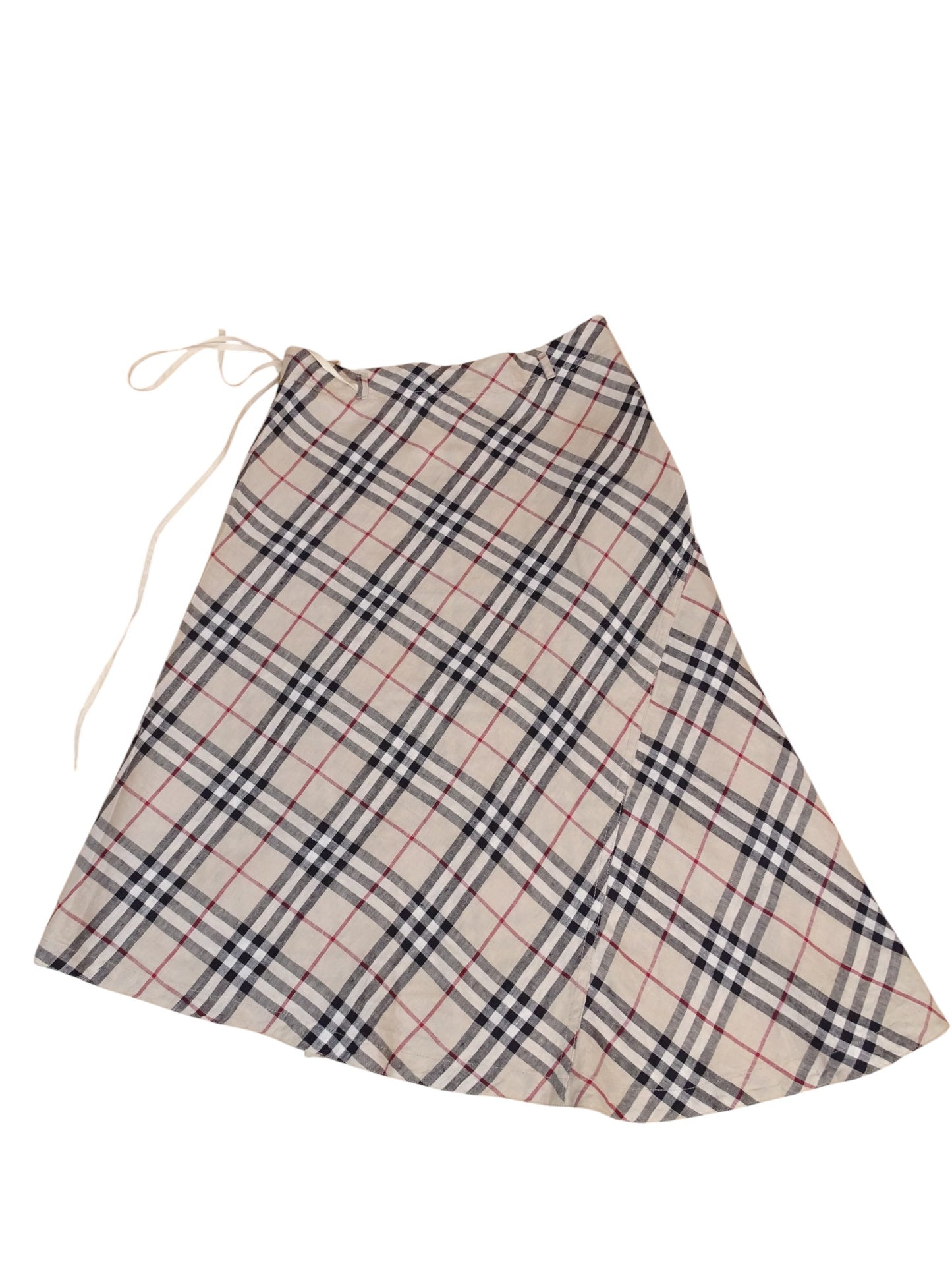 Burberry Jupe En Lin Longue Fendue Novacheck Beige Coton XS Femme