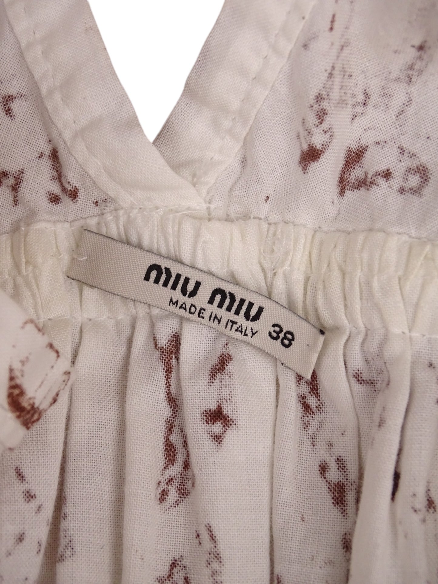 Robe Miu Miu Blanche Motif Batik Marron Taille XS Femme