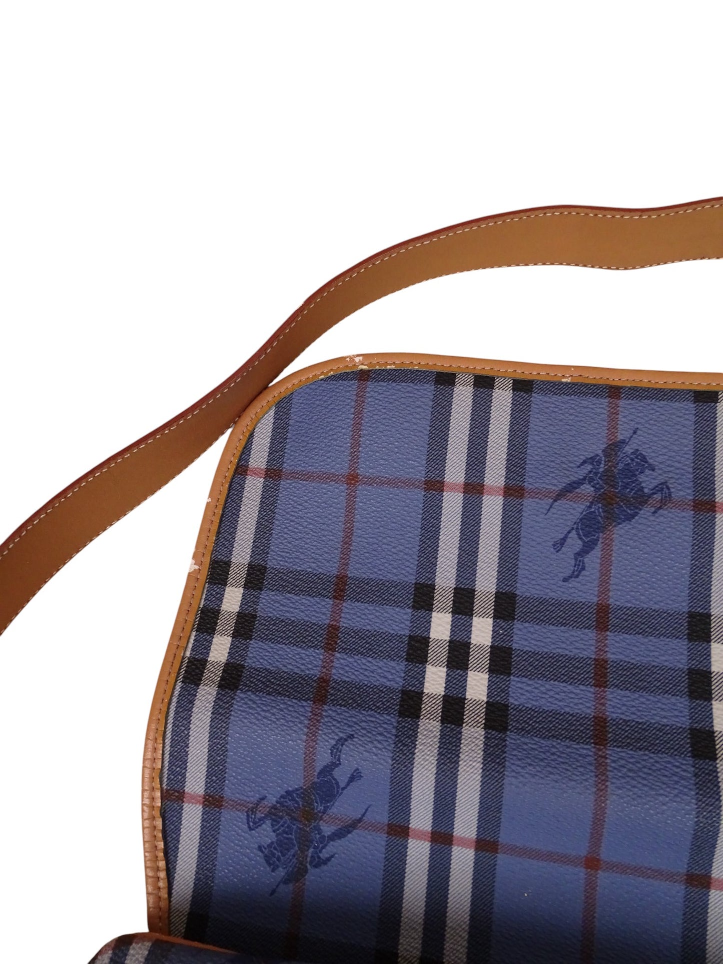 Sacoche Burberry Voyage Nova Check Cuir PVC Bleu Doré Vintage 70/80'