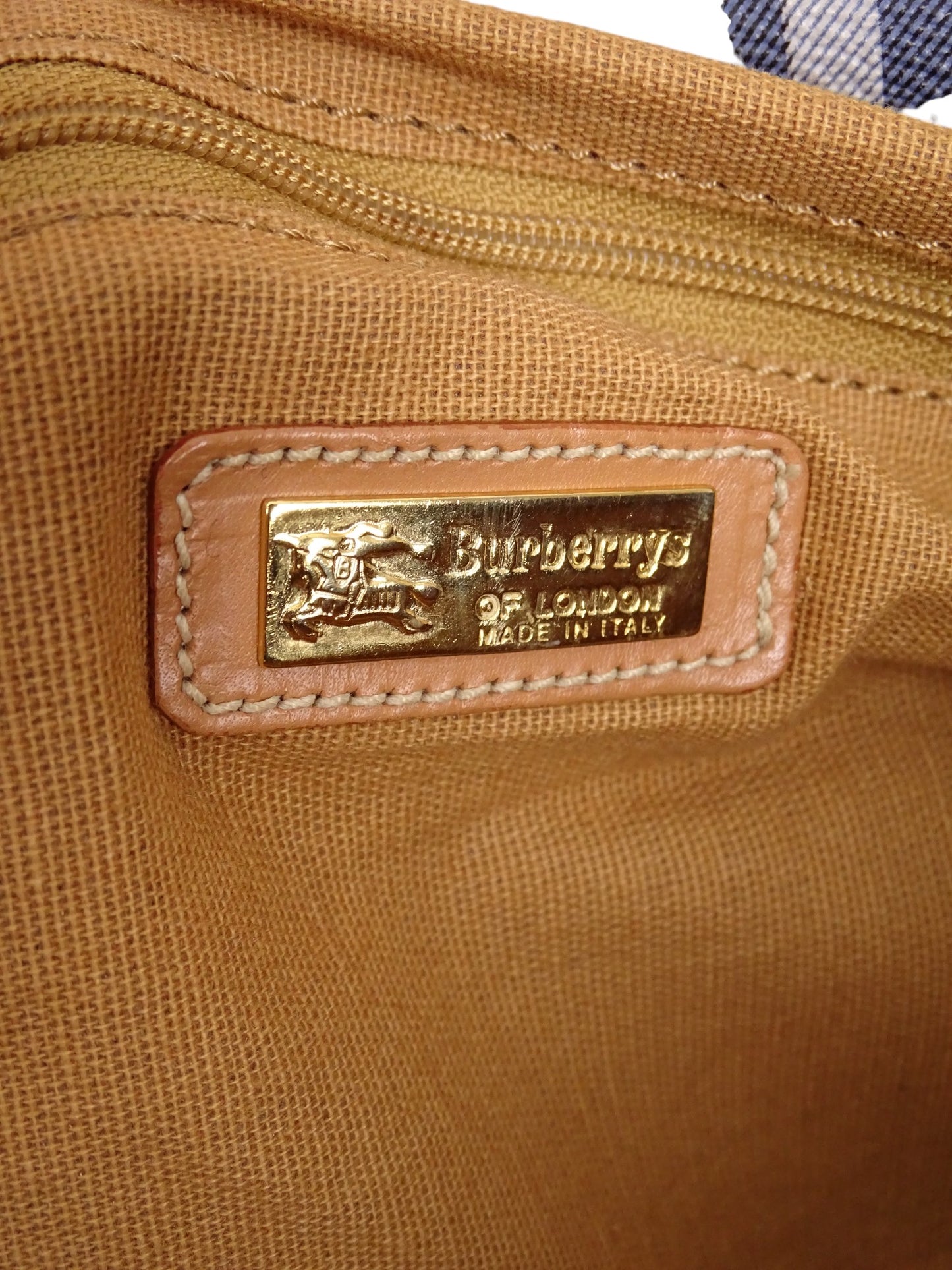 Sacoche Burberry Voyage Nova Check Cuir PVC Bleu Doré Vintage 70/80'