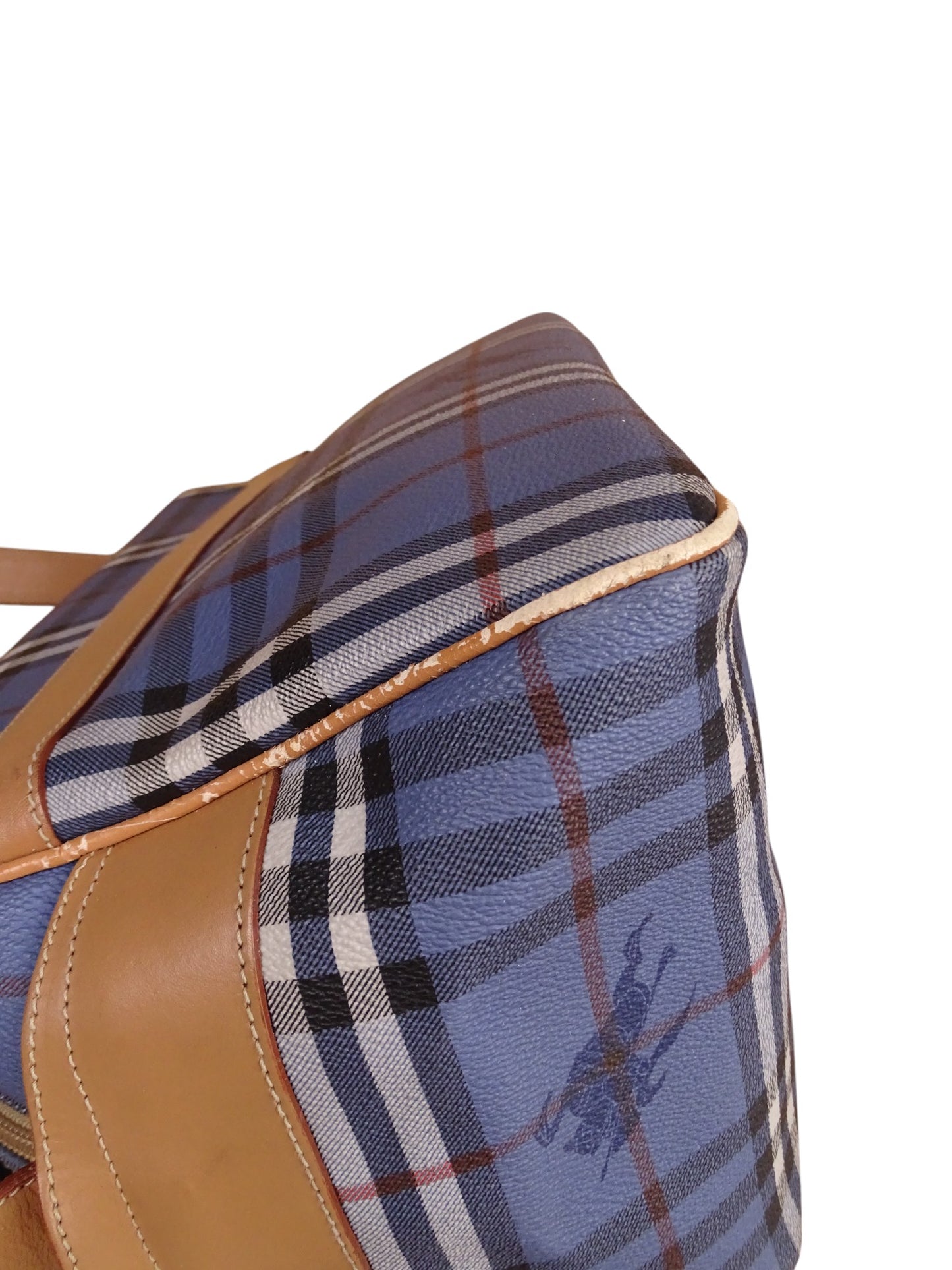 Sacoche Burberry Voyage Nova Check Cuir PVC Bleu Doré Vintage 70/80'