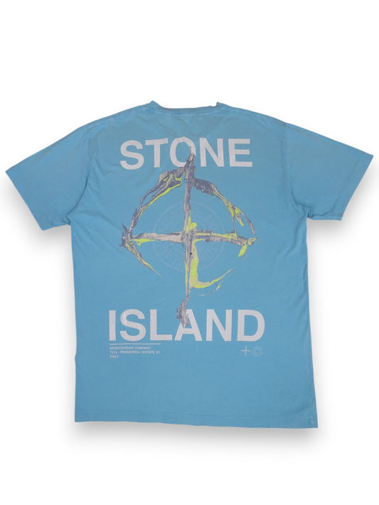 T-Shirt Stone Island Imprimé Bleu Clair XL Homme