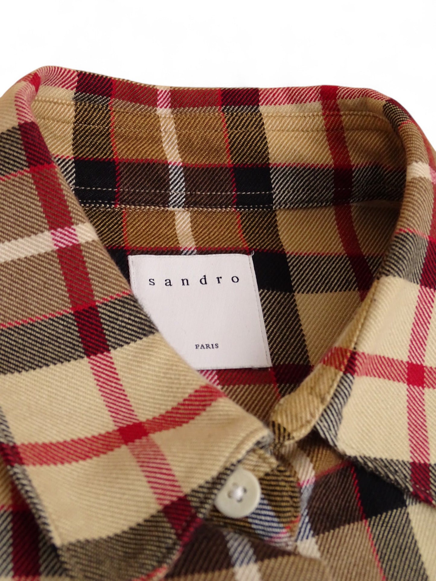 Sandro Chemise Tartan Écossais Beige Épais XS Homme