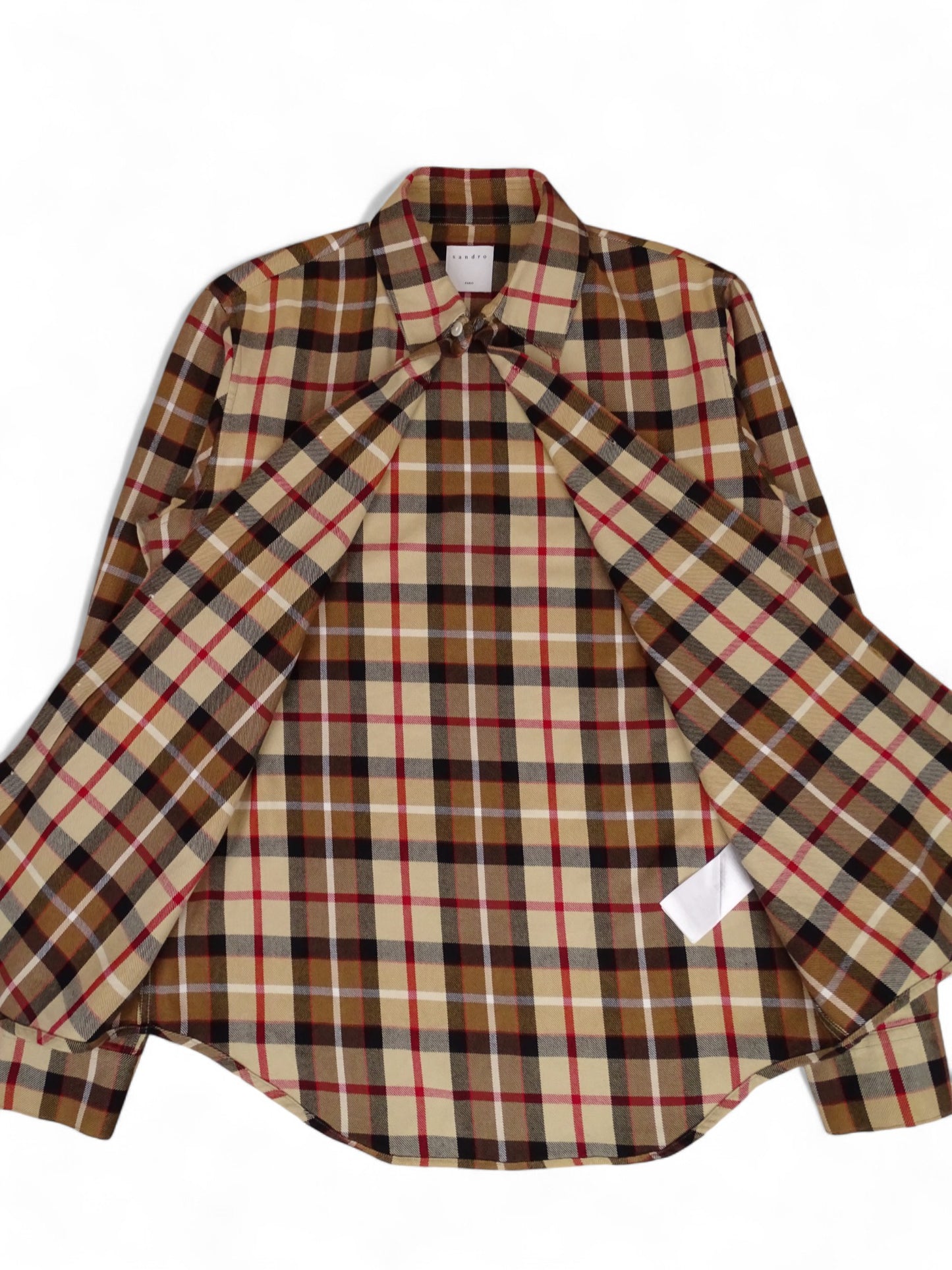 Sandro Chemise Tartan Écossais Beige Épais XS Homme
