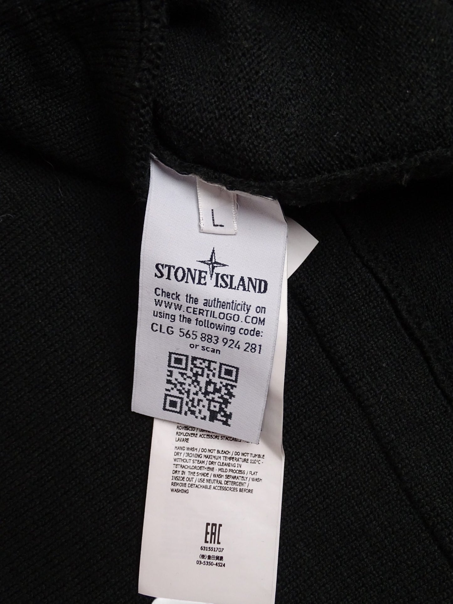 Stone Island L 100% Laine Pull Capuche Half Noir
