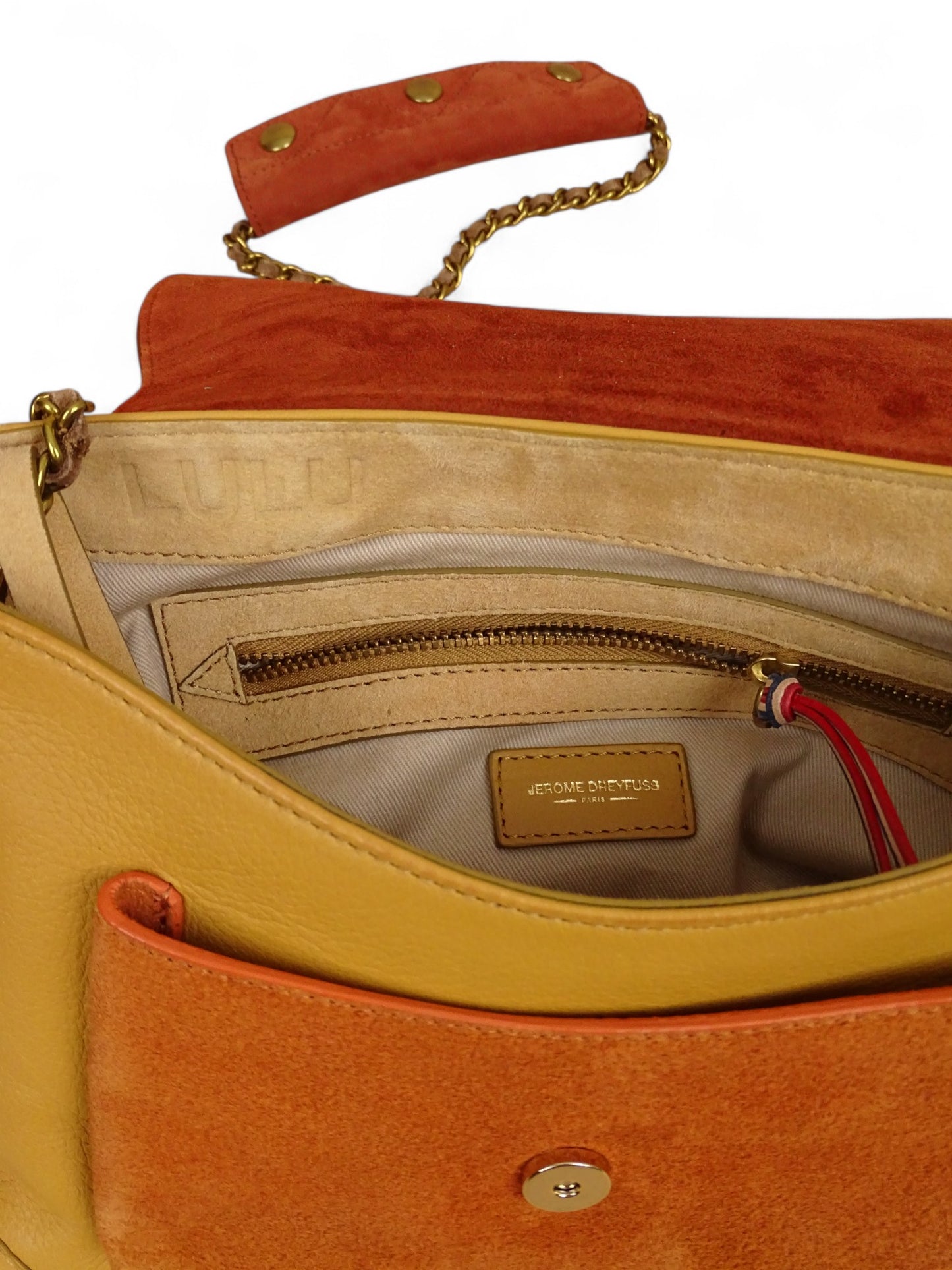 Sac Jérôme Dreyfuss Lulu M Jaune Terra cota Cuir Daim
