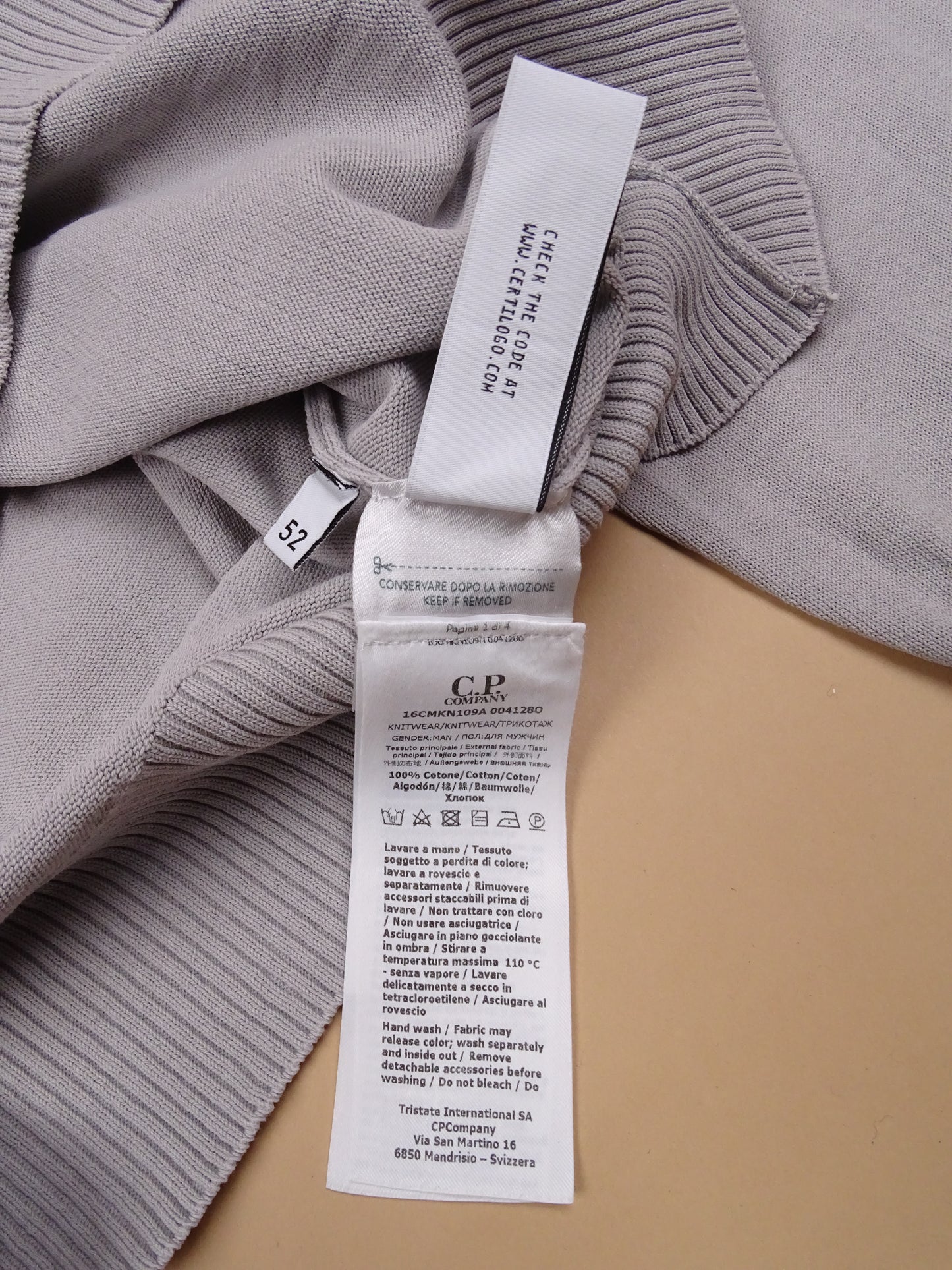 Pull C.P. Company Gris XL 100% Coton