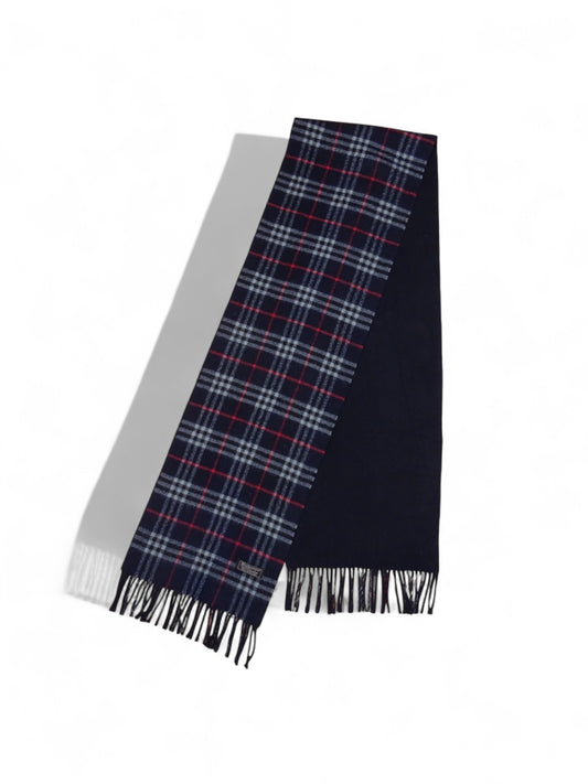 Écharpe Burberry Bleu Marine Cachemire Réversible Nova Check 203 Cm Long