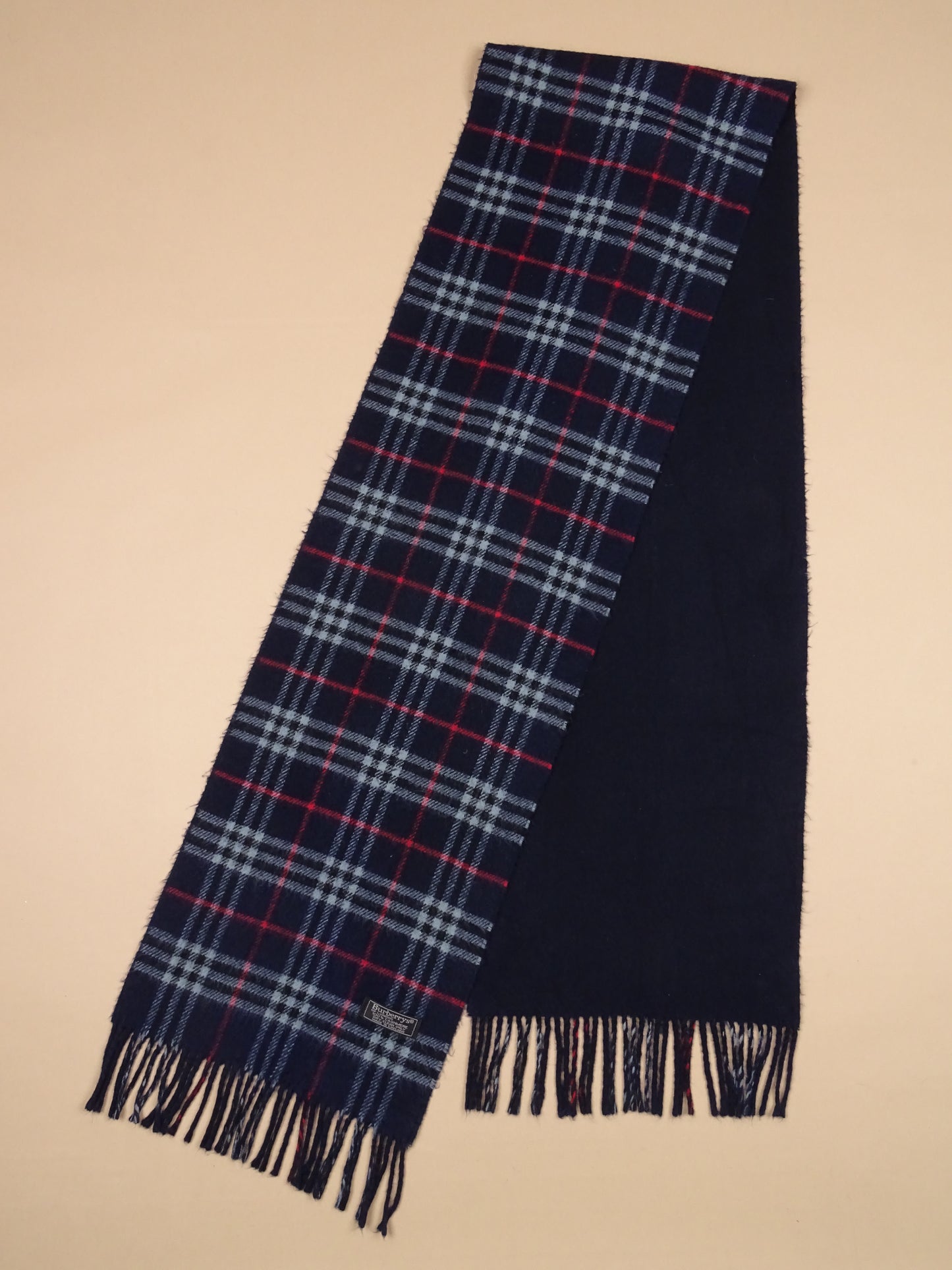 Écharpe Burberry Bleu Marine Cachemire Réversible Nova Check 203 Cm Long