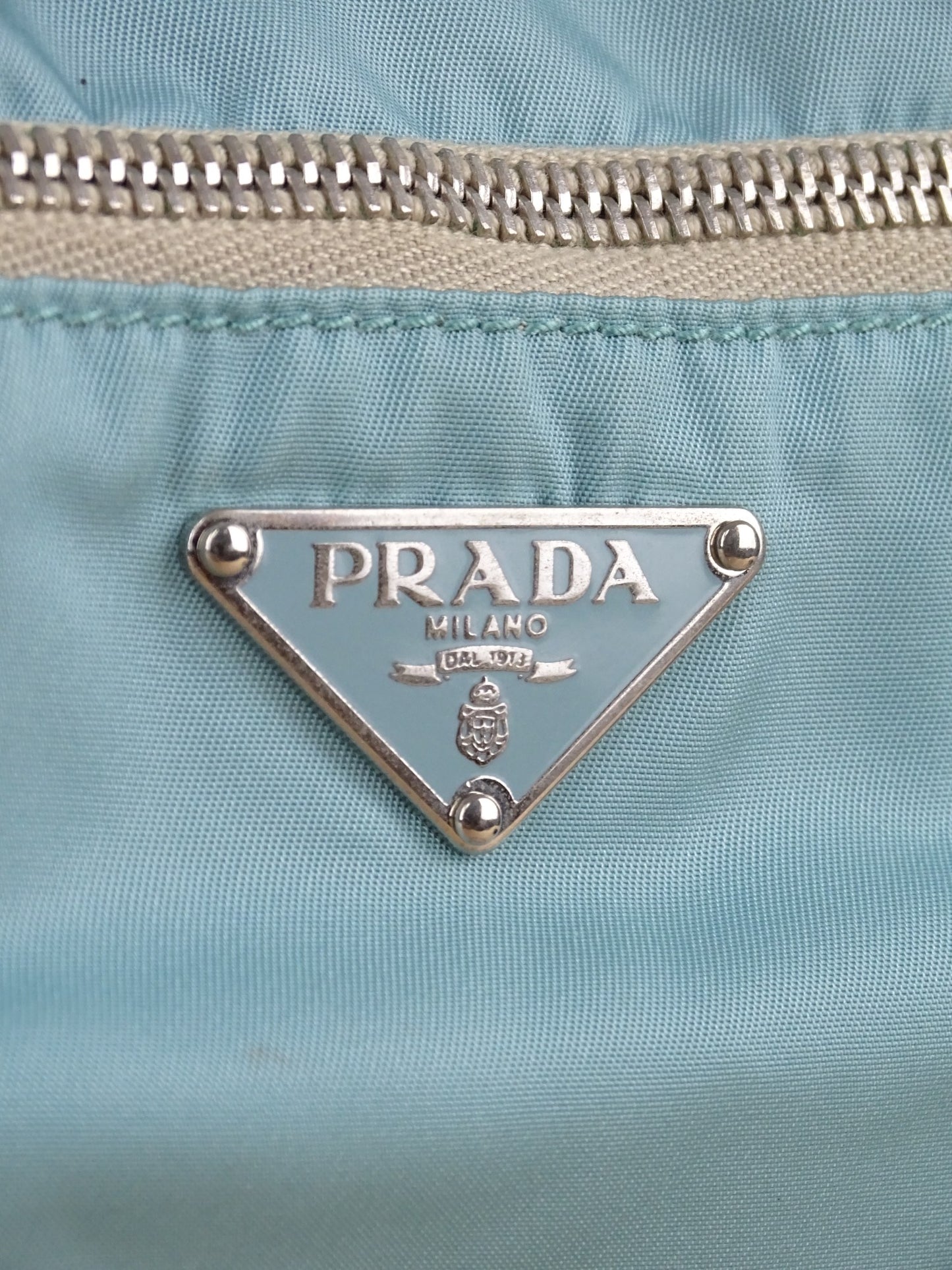 Prada Sac Porté Épaule Toile Turquoise