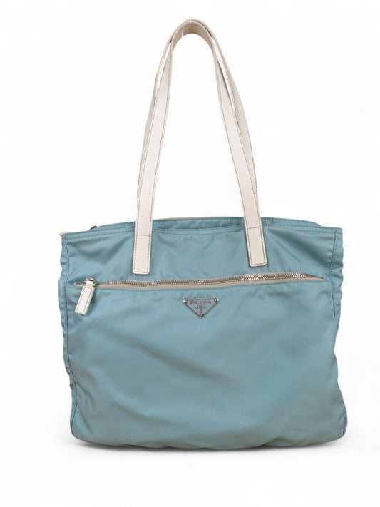 Prada Sac Porté Épaule Toile Turquoise