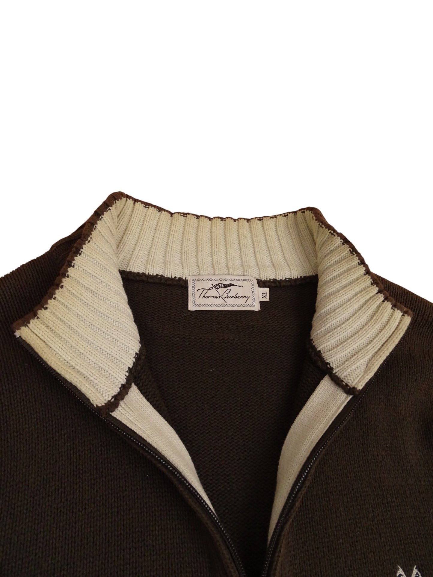 Burberry Pull Zippé Coton Marron/Beige XL Homme