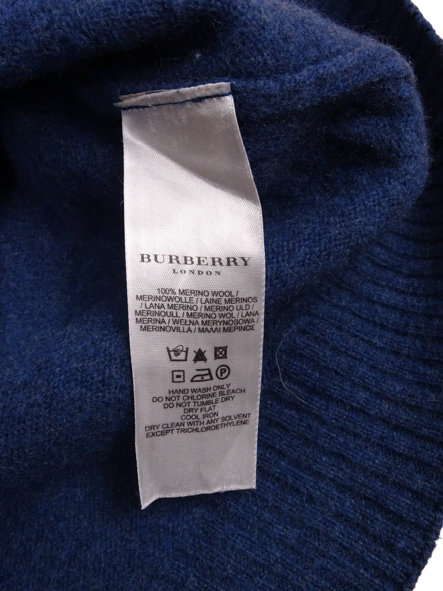 Burberry Pull Half Zip Col Montant Bleu Laine S Homme