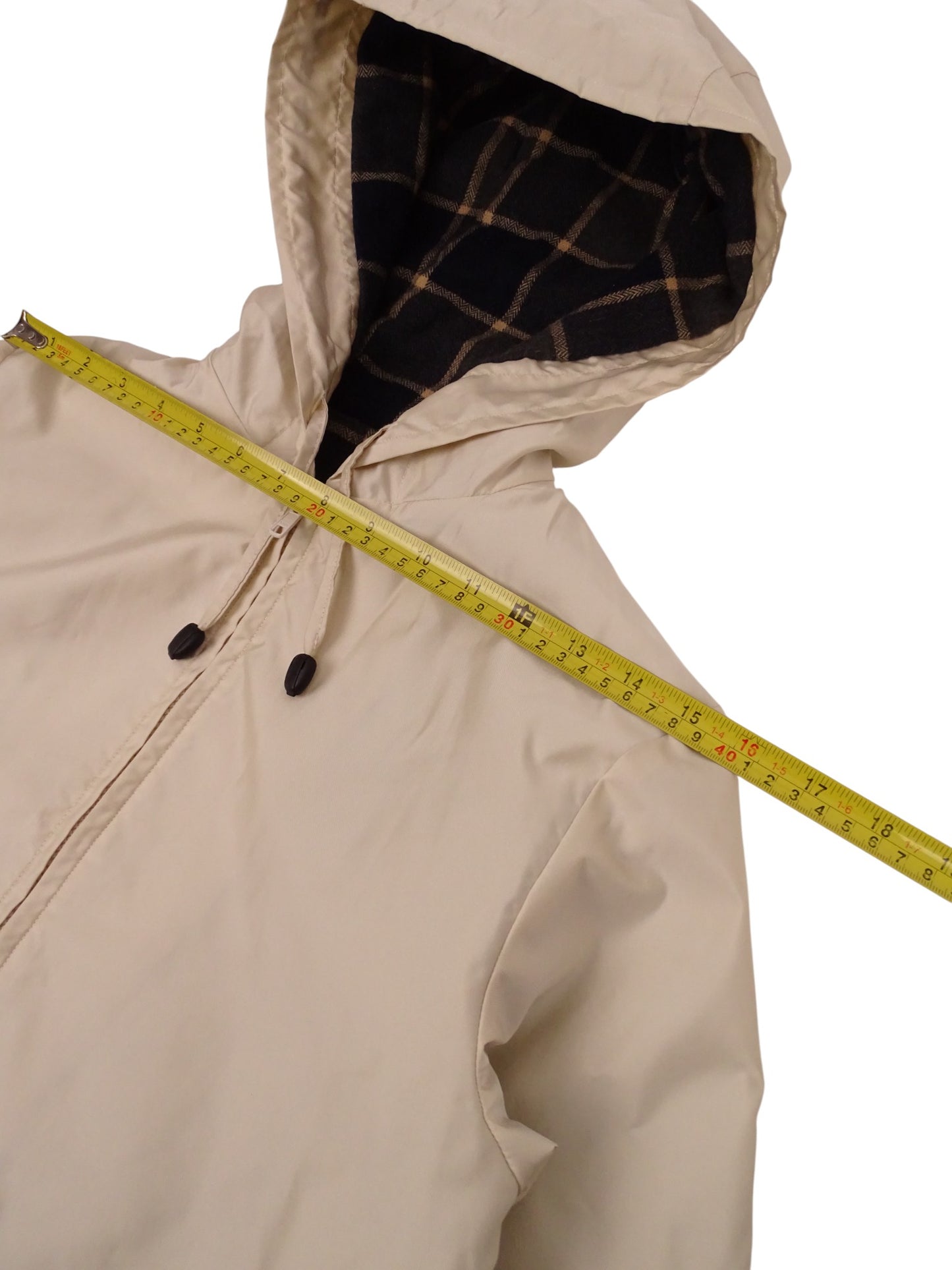 Burberry Manteau Zippé Crème Intérieur Tartan Écossais Gris S Femme