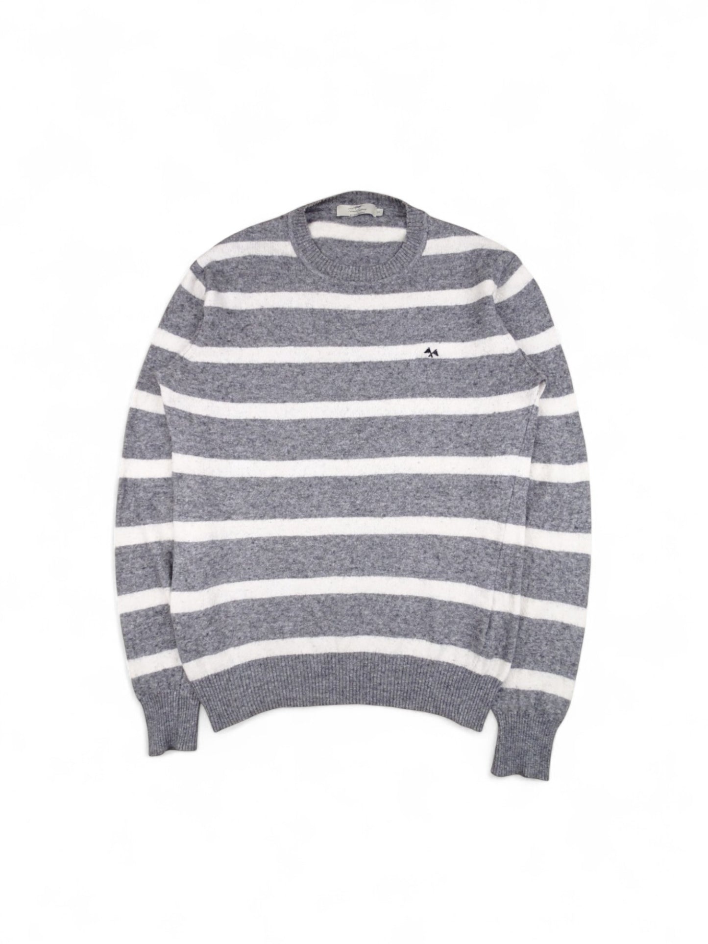 Pull Burberry Col Rond Rayé Gris Blanc S Homme