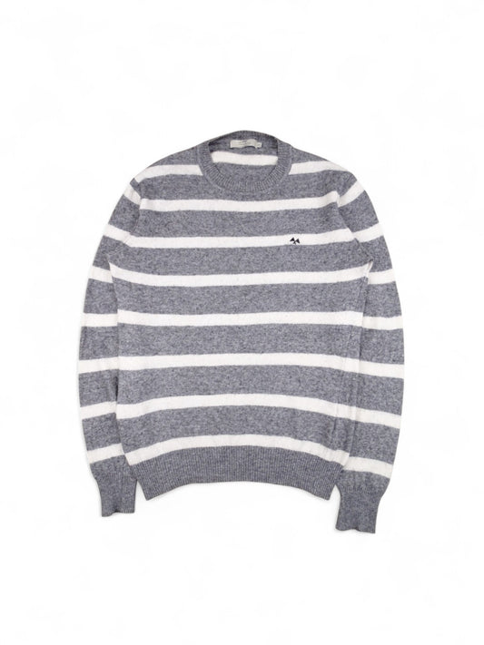 Pull Burberry Col Rond Rayé Gris Blanc S Homme