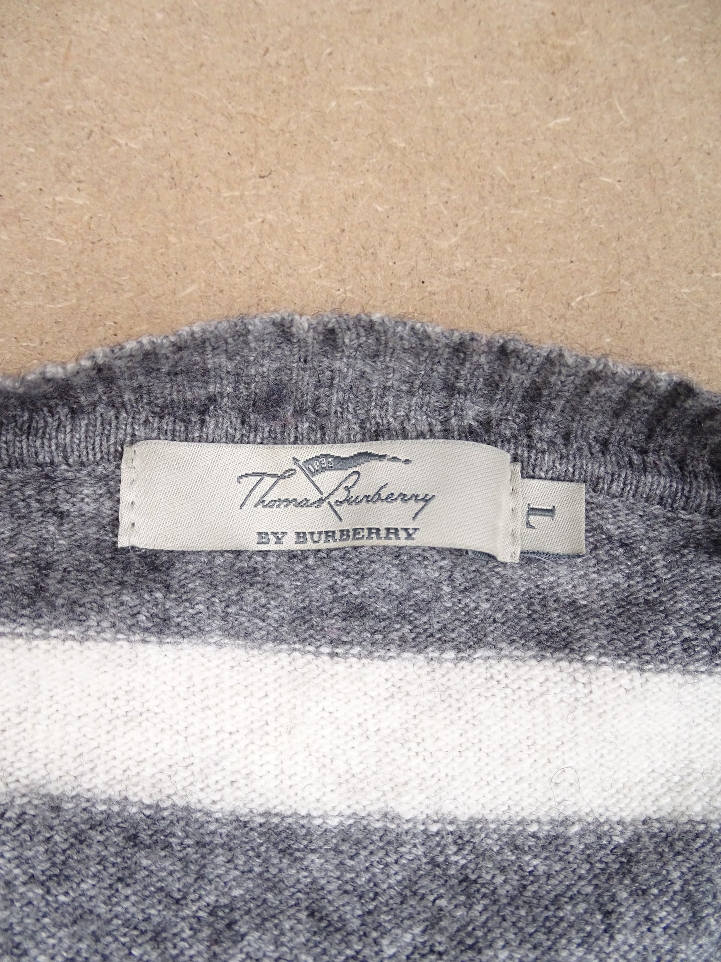 Pull Burberry Col Rond Rayé Gris Blanc S Homme