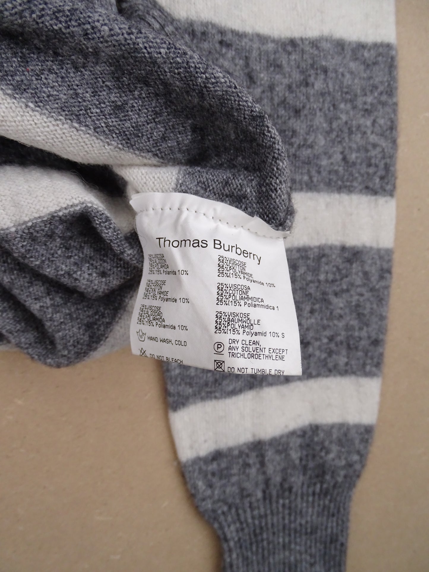 Pull Burberry Col Rond Rayé Gris Blanc S Homme