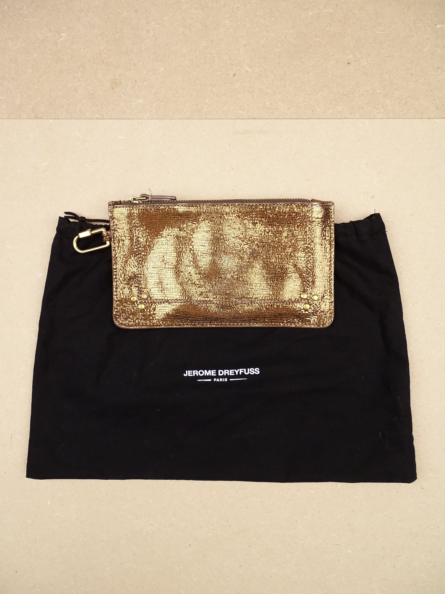 Jérôme Dreyfuss Pochette "Popoche Chèvre Lamé Champagne" Or S  Femme