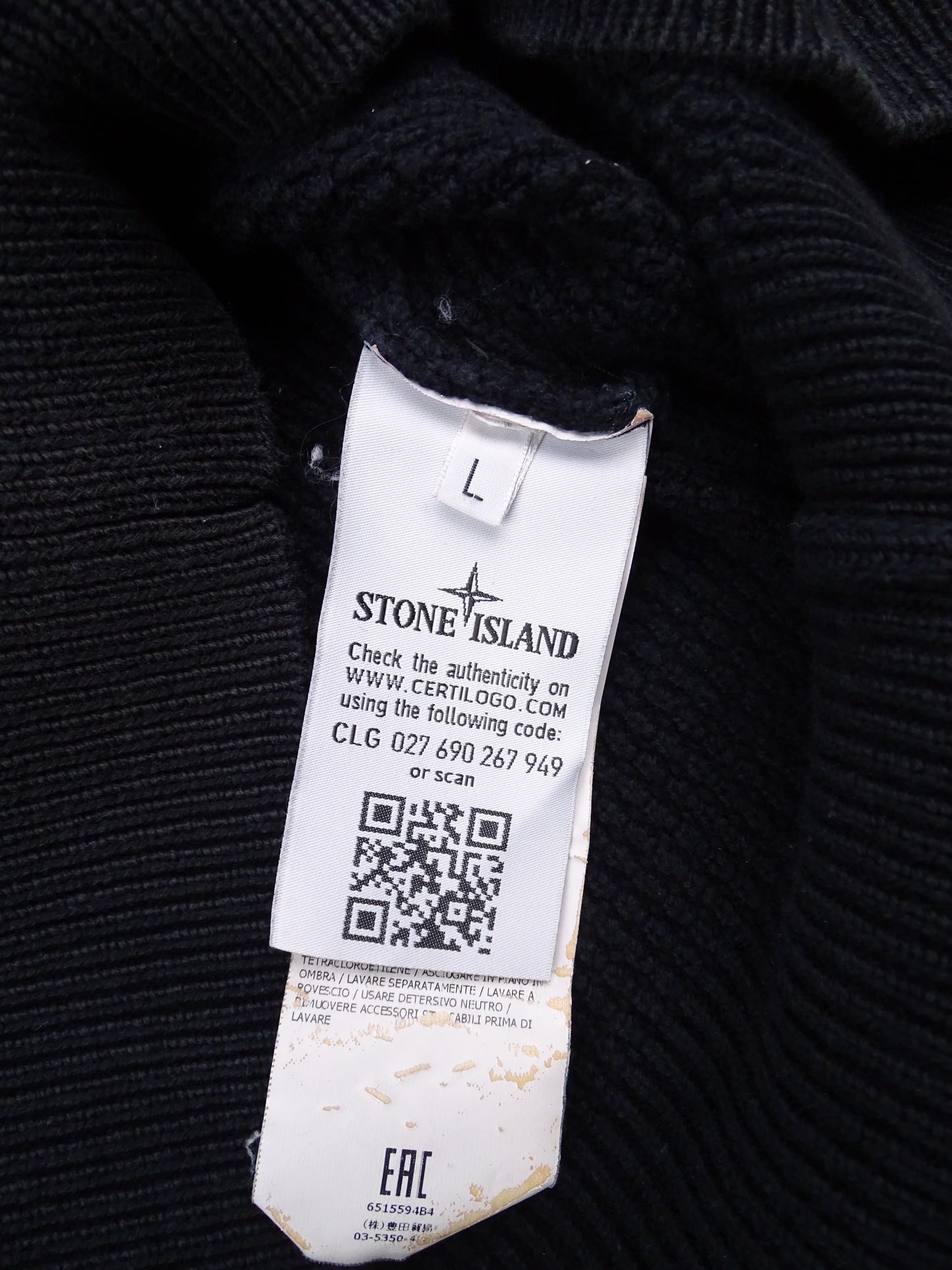 Pull Stone Island Noir L Homme 80% Coton