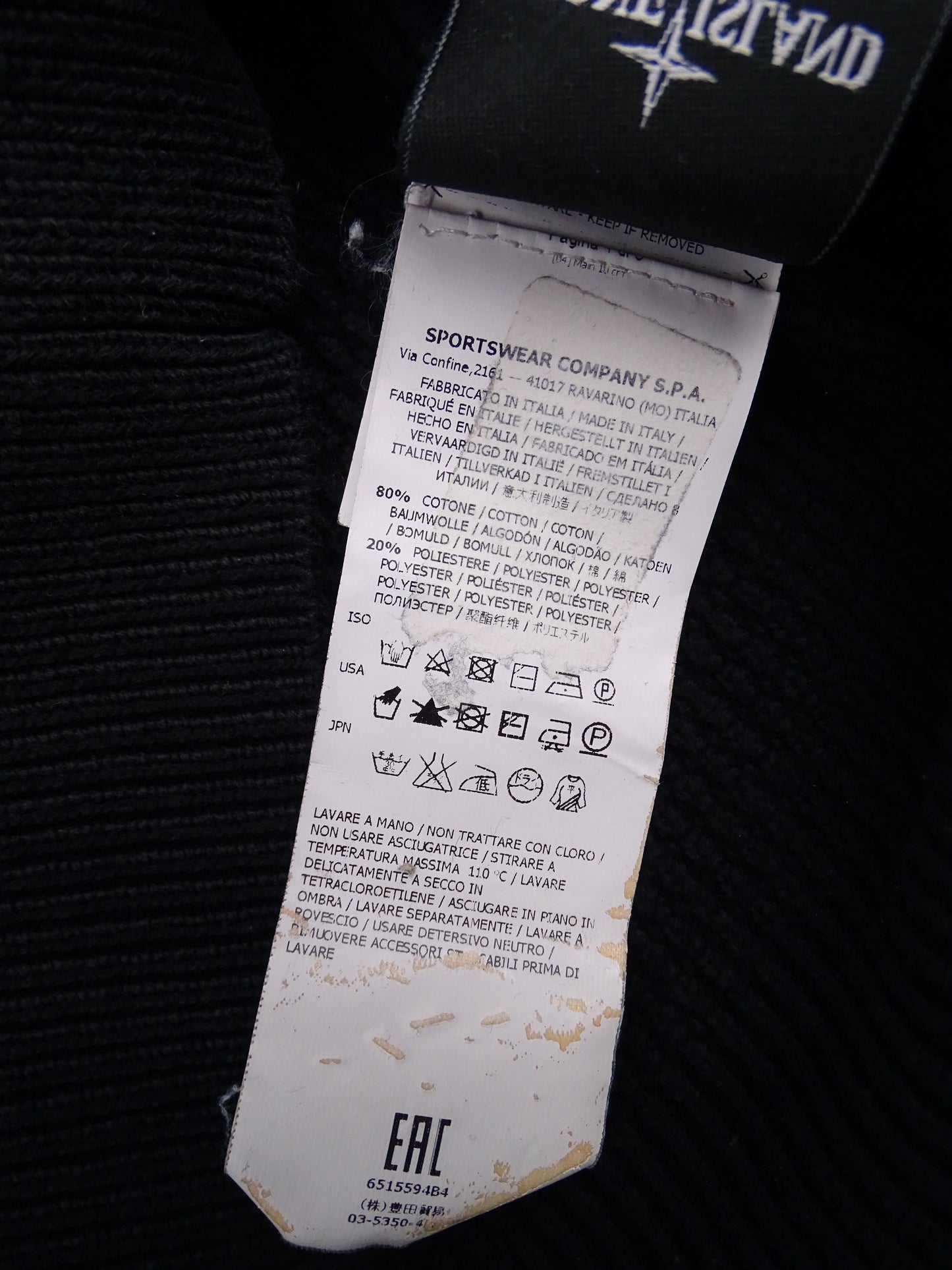 Pull Stone Island Noir L Homme 80% Coton