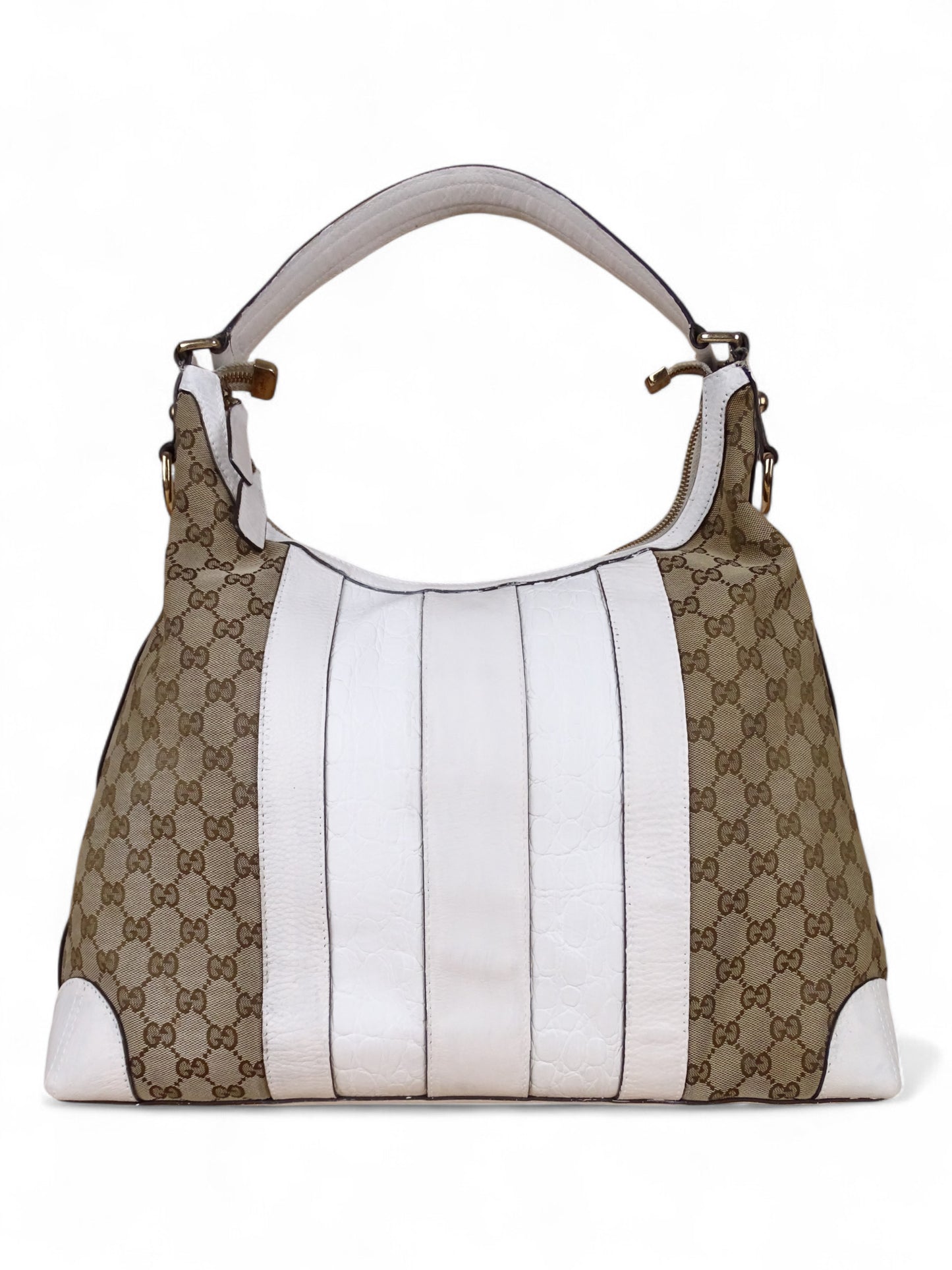 Gucci Secret Canvas Sac Medium Crocodile Toile Monogramme Web Blanc Beige