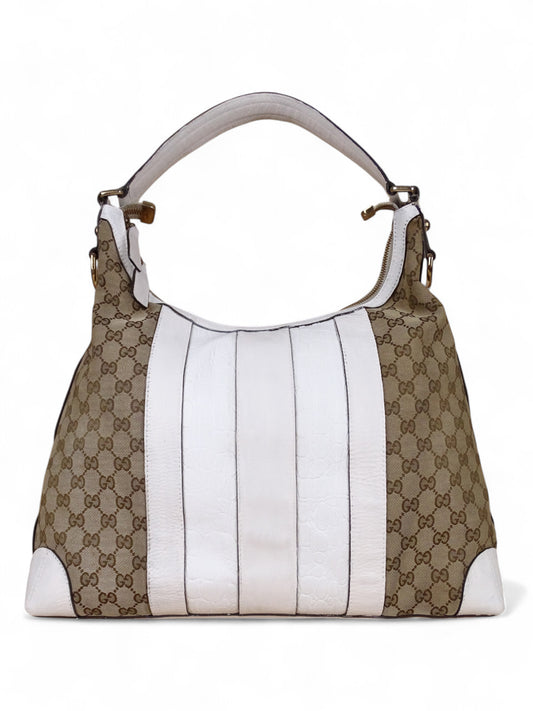 Gucci Secret Canvas Sac Medium Crocodile Toile Monogramme Web Blanc Beige