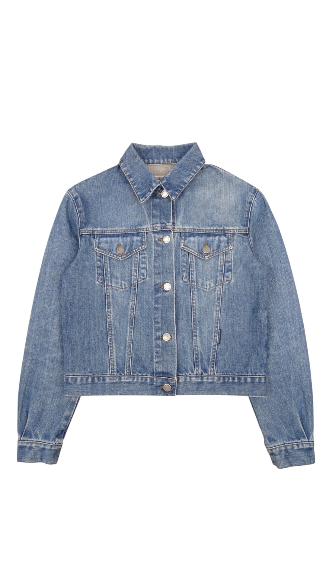 Veste Burberry En Jean Cropped S Femme Bleu