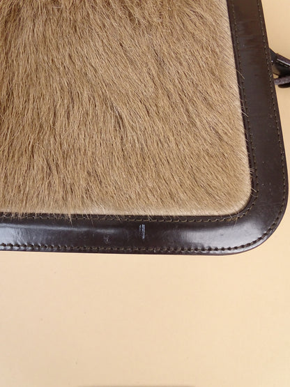Céline "Hobo" Vintage / Rare Sac À Main  Marron Cuir Veau Vernis & Pony Hair