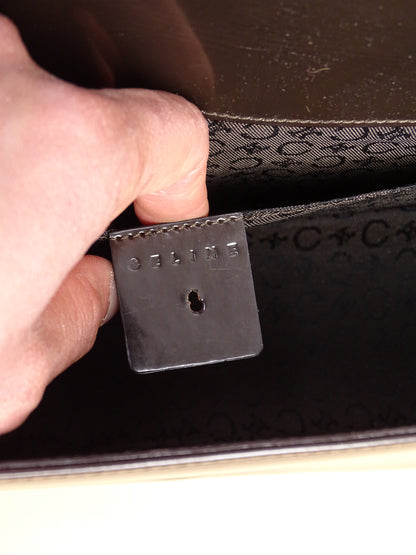 Céline "Hobo" Vintage / Rare Sac À Main  Marron Cuir Veau Vernis & Pony Hair