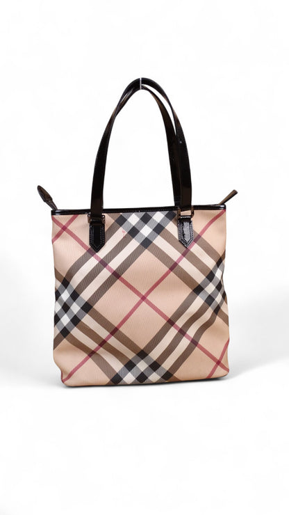 Burberry Sac Kaba Tartan Beige À Main Épaule Femme