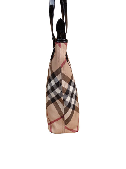 Burberry Sac Kaba Tartan Beige À Main Épaule Femme