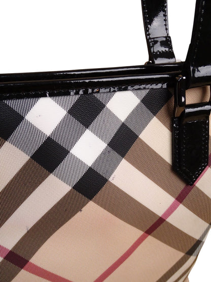 Burberry Sac Kaba Tartan Beige À Main Épaule Femme