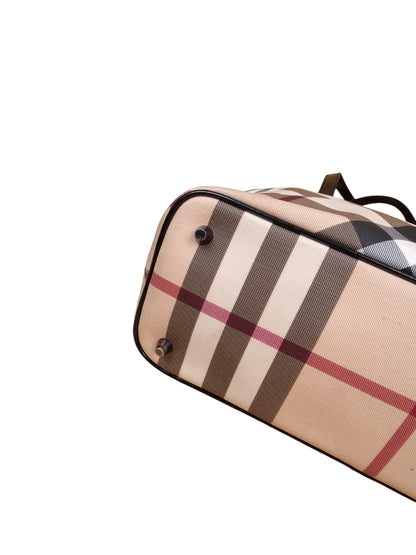 Burberry Sac Kaba Tartan Beige À Main Épaule Femme