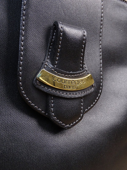 Courrèges Sac À Bandoulière Noir Cuir Vintage 1985 Femme