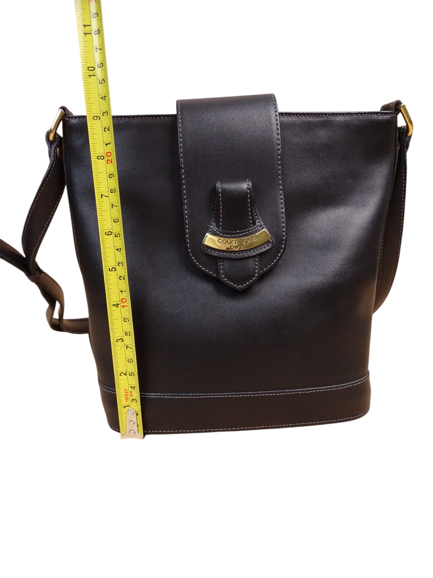Courrèges Sac À Bandoulière Noir Cuir Vintage 1985 Femme