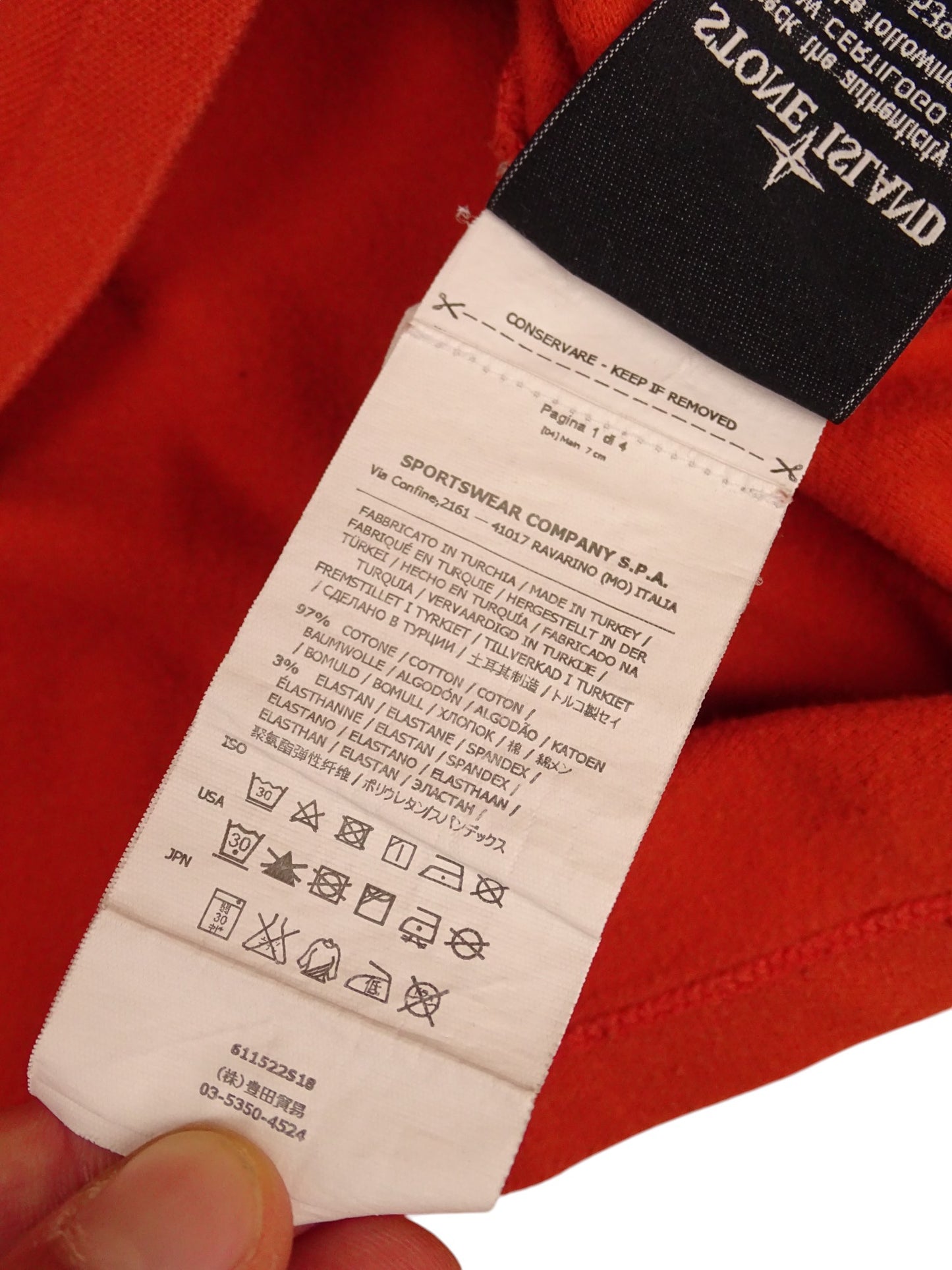 Polo Orange Stone Island 100% Coton M Homme