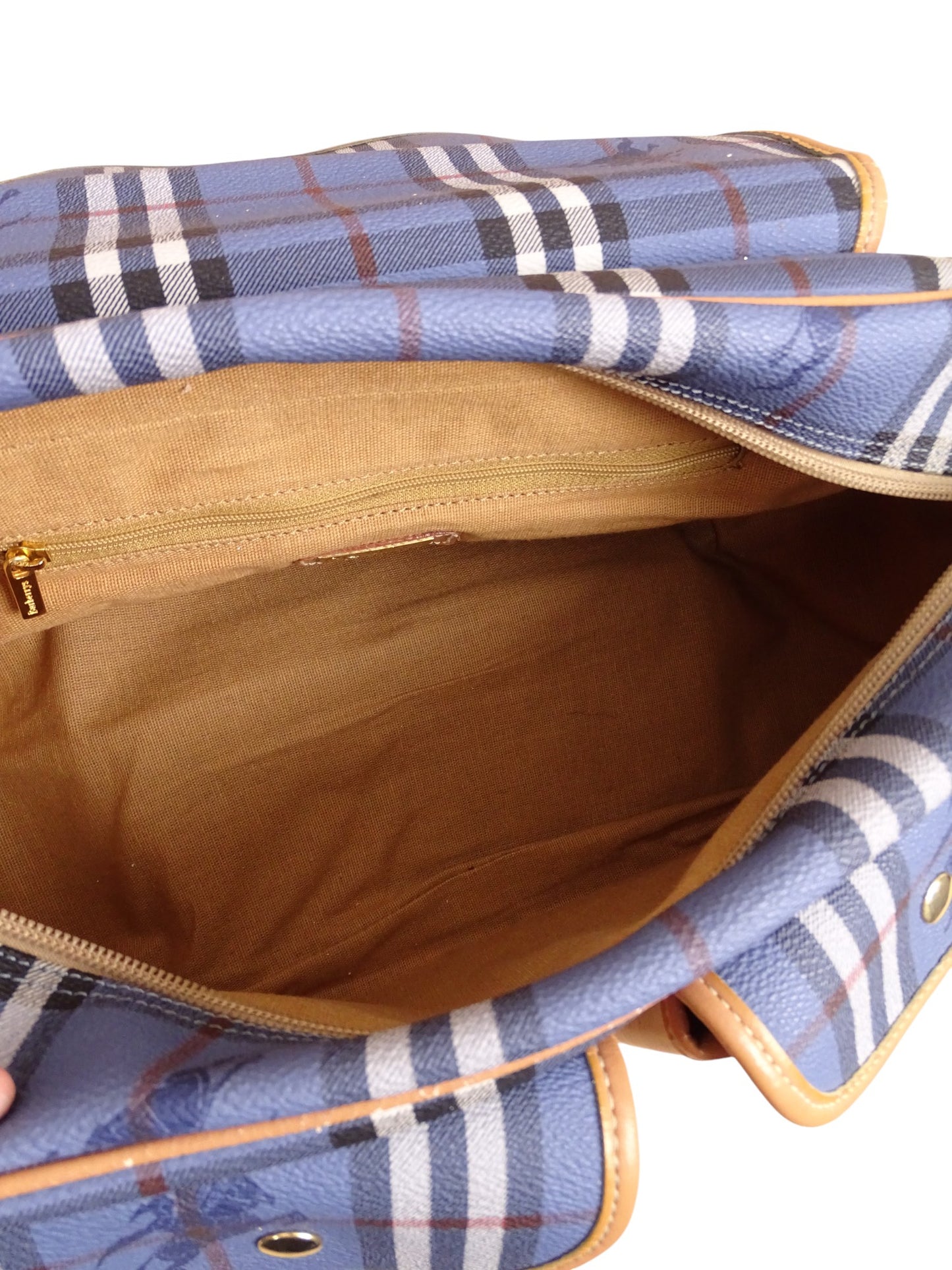 Sacoche Burberry Voyage Nova Check Cuir PVC Bleu Doré Vintage 70/80'